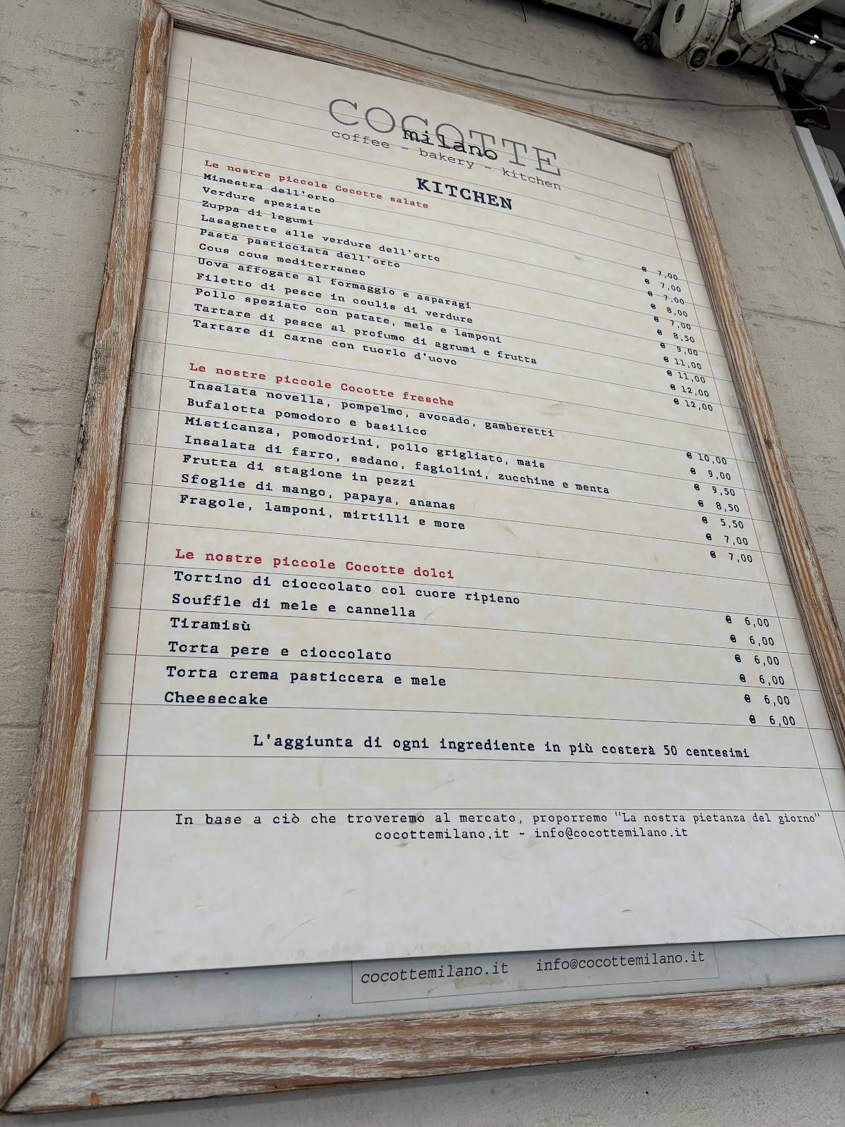 Menu di Cocotte Milano 