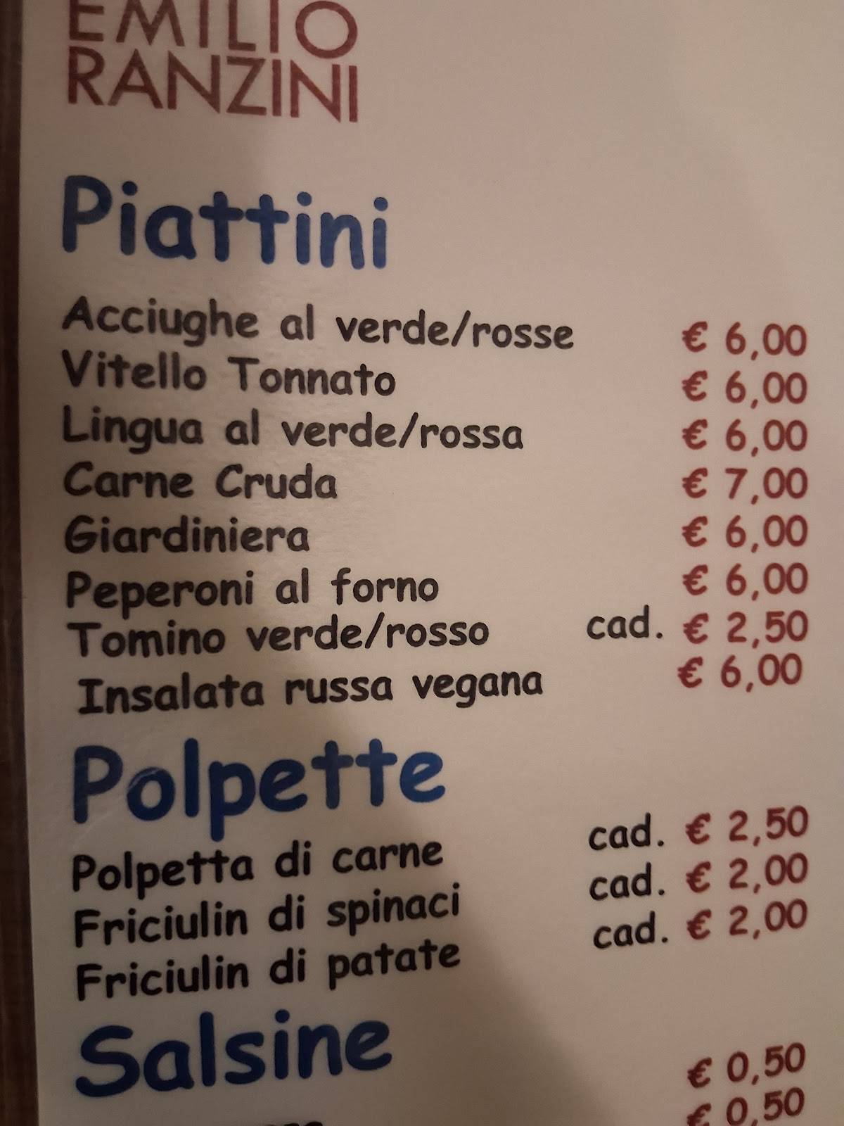 Menu di Caffè Vini Emilio Ranzini 