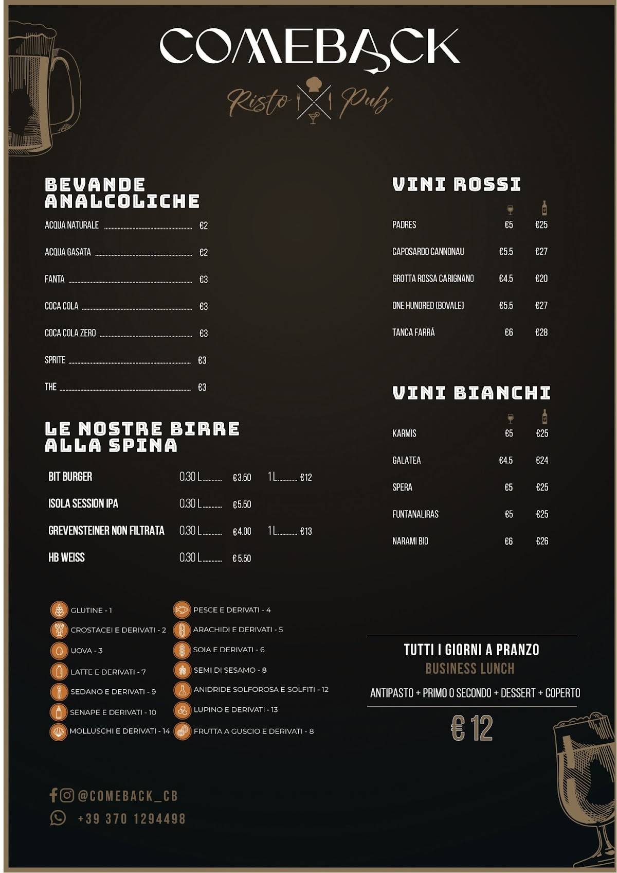 Menu di Comeback Risto Pub 