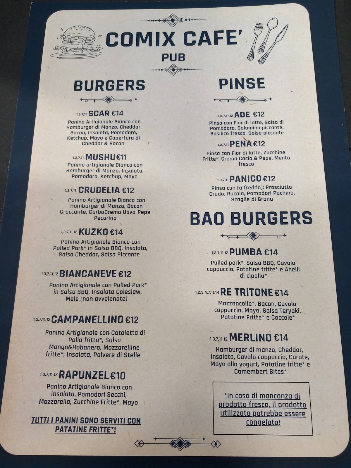 Menu di Comix Café 