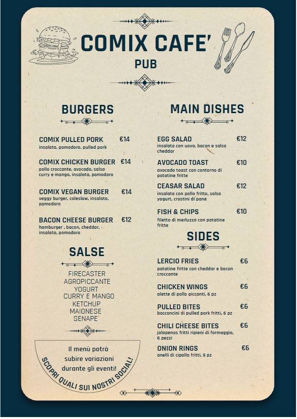 Menu di Comix Café 