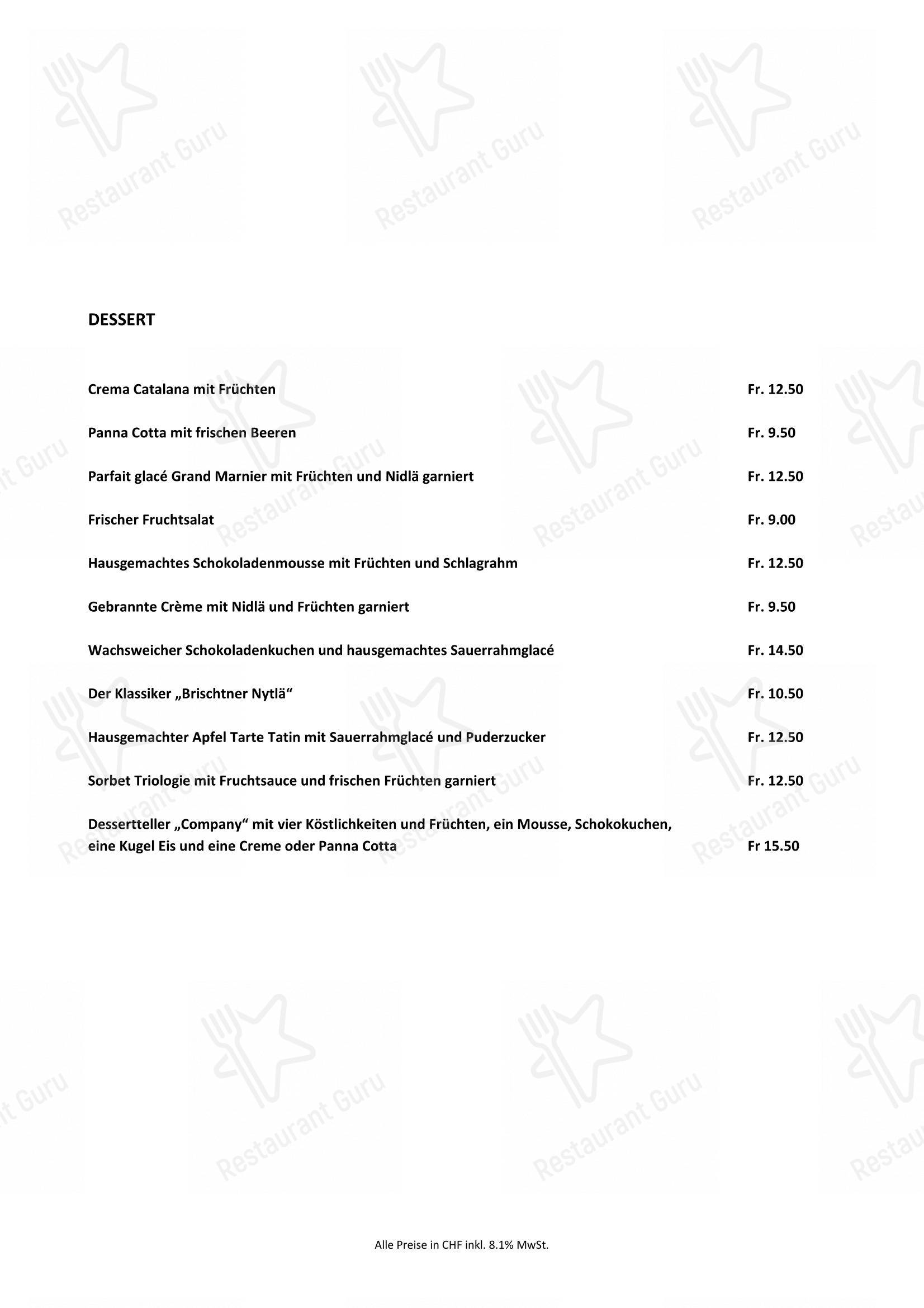 Menu di Company Lodge AG - 菜单