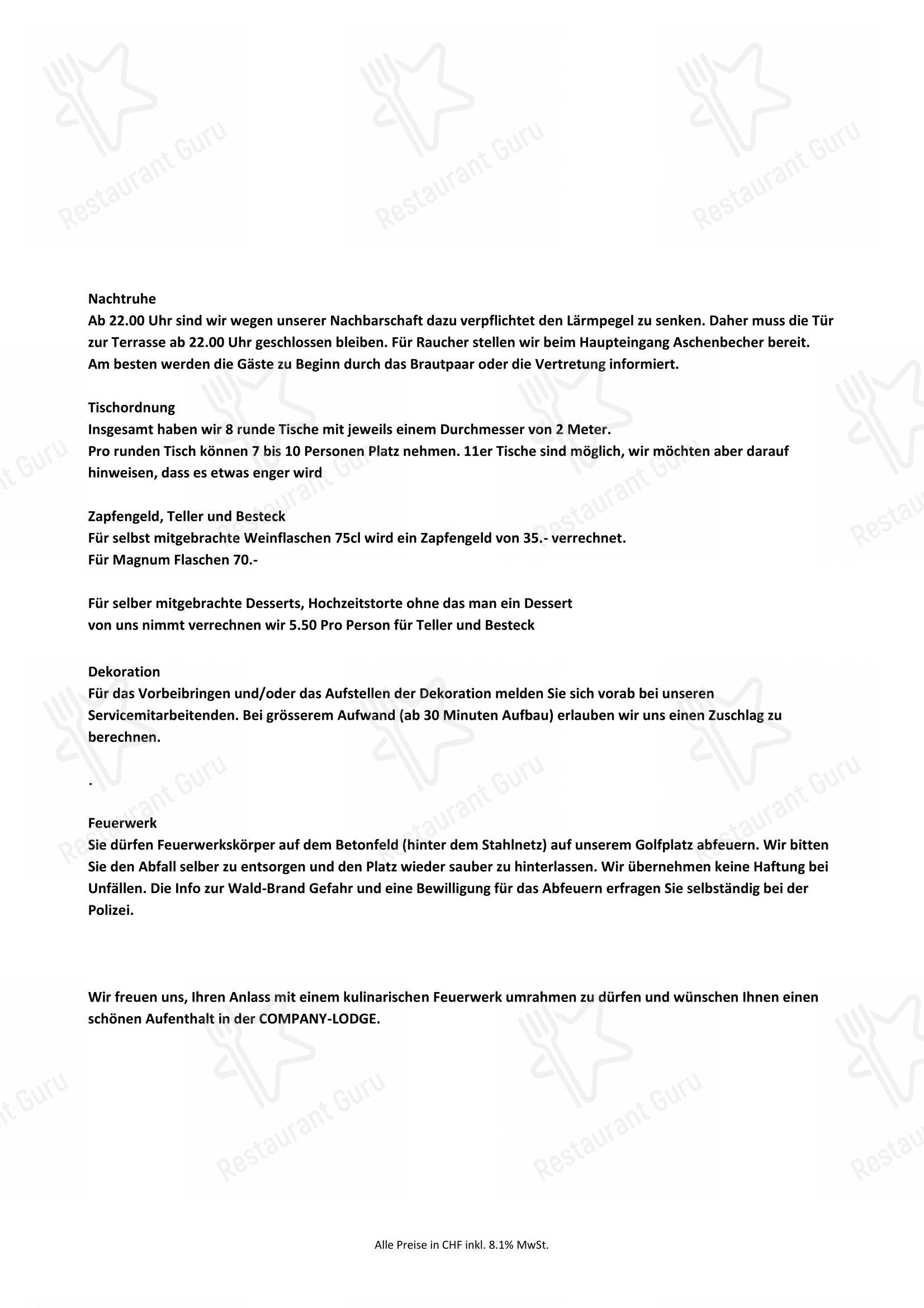 Menu di Company Lodge AG - 菜单