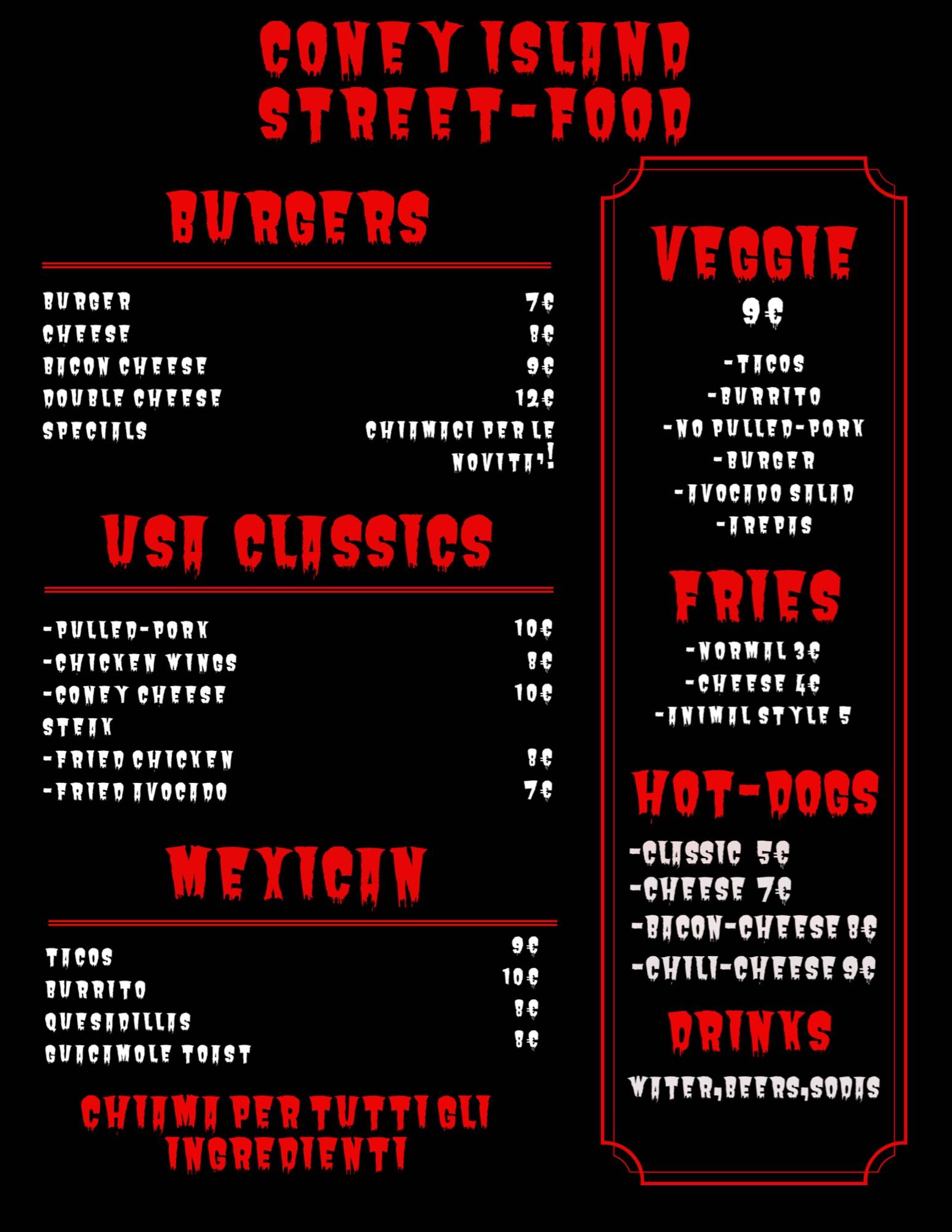 Menu di Coney Island Street Food Roma 