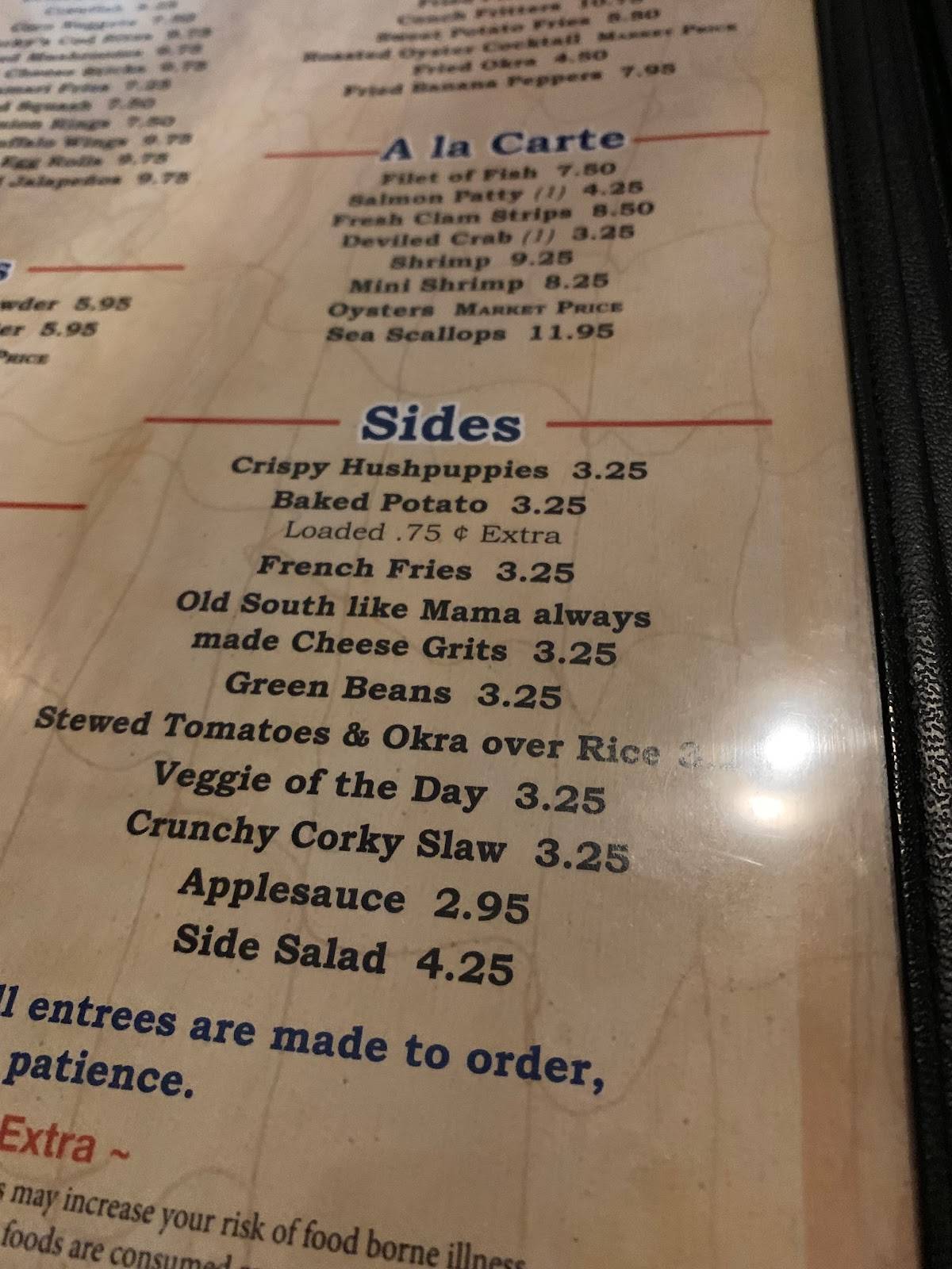 Menu at Corky Bell's Seafood & Steaks steakhouse, Fleming Island