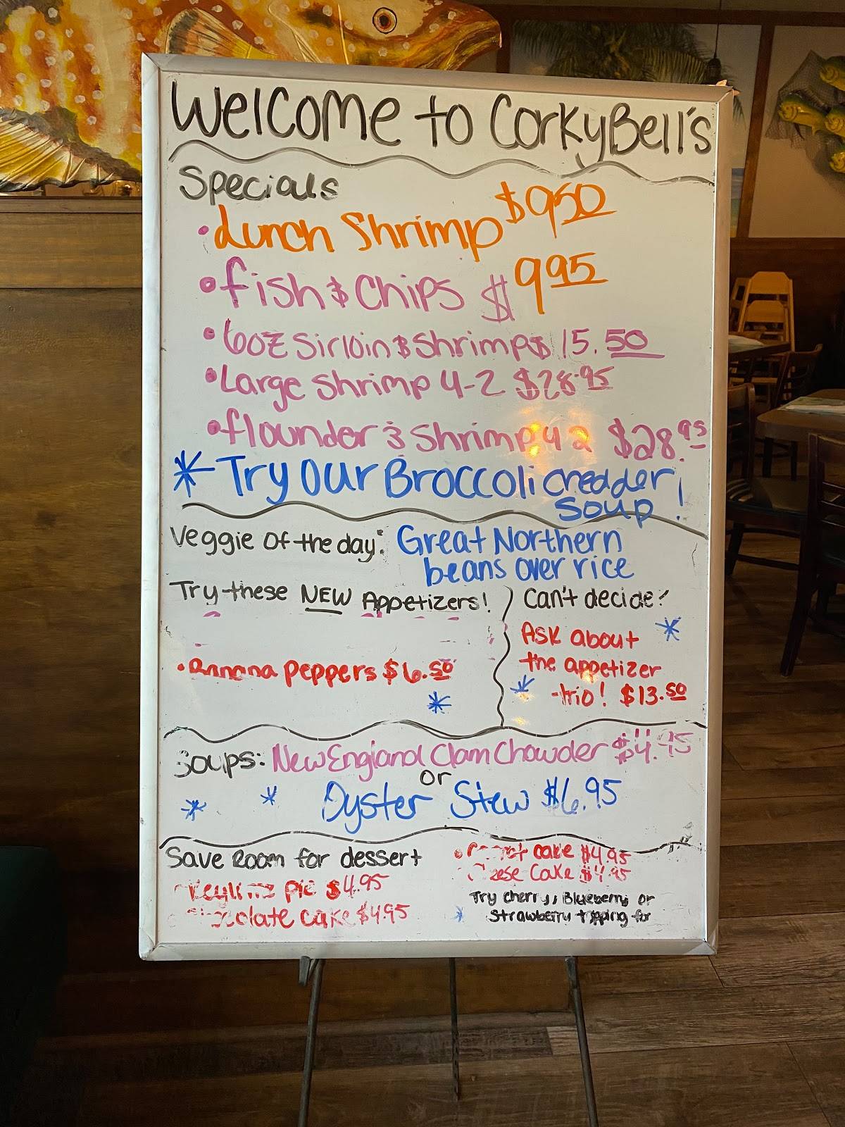 Menu at Corky Bell's Seafood & Steaks steakhouse, Fleming Island