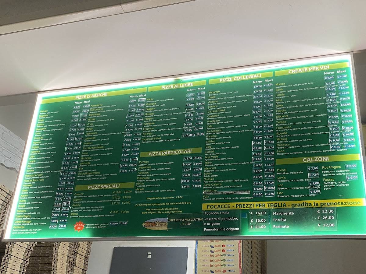Menu di Corso 62 Pavia 