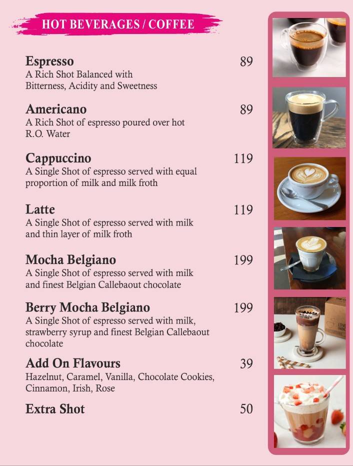 Cream Corner menu