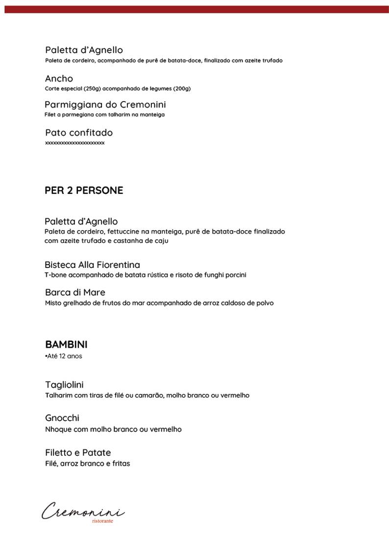 Cremonini Ristorante cardápio