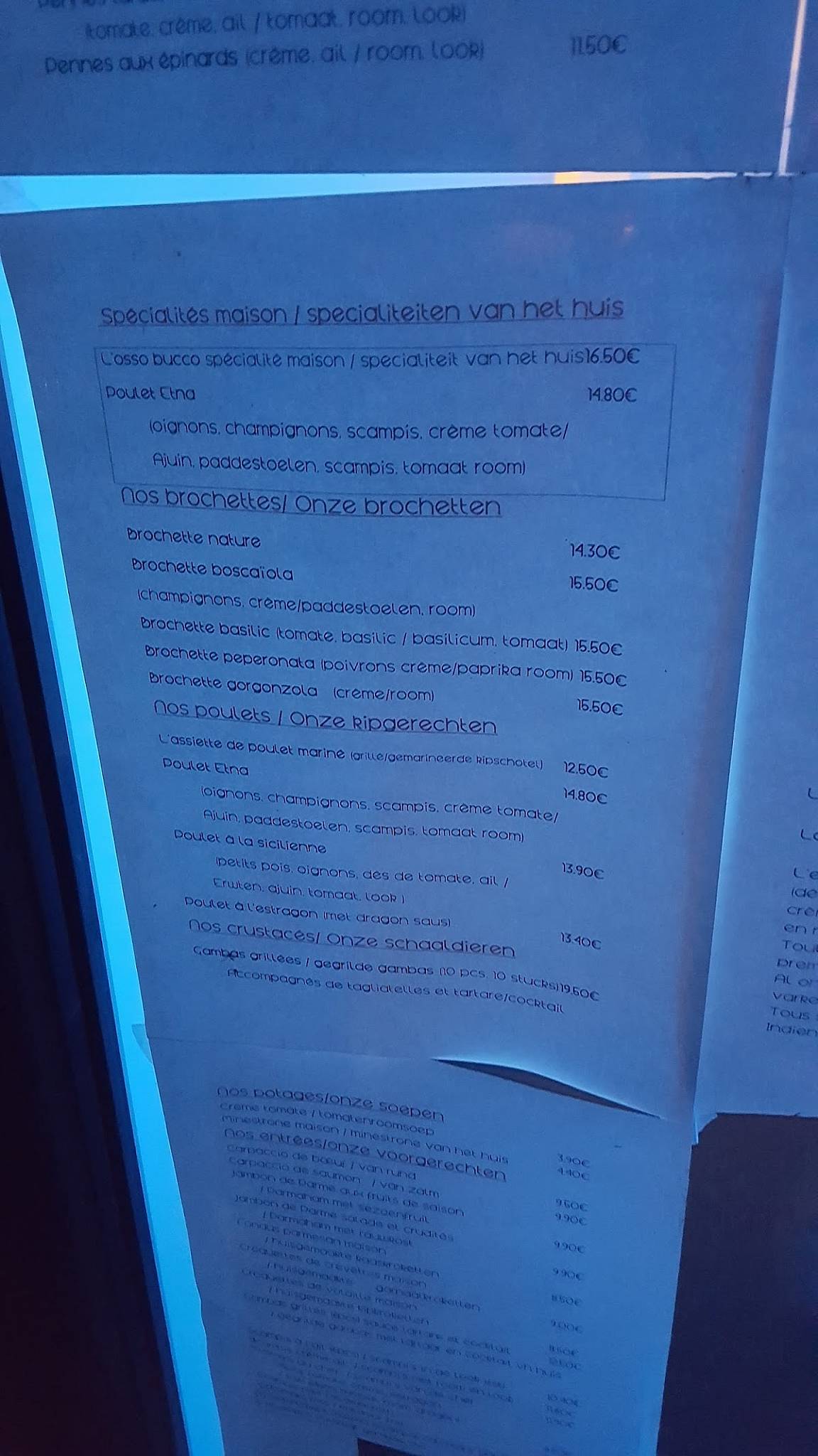 Menu de Pizzeria Etna