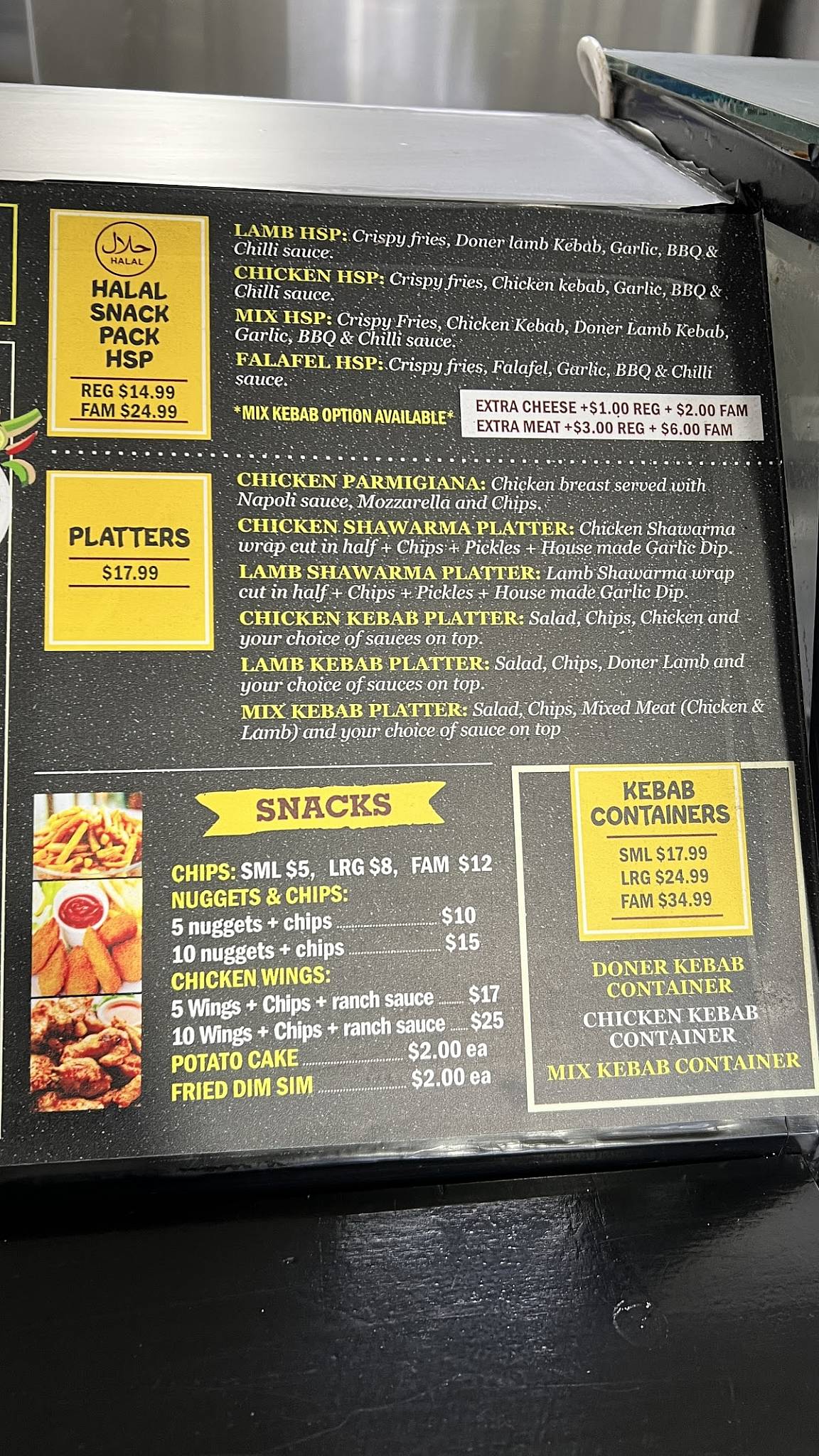 Menu at Crispyz restaurant, Mill Park