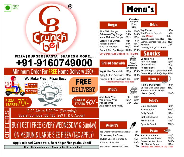 Crunch Bell - Best Pizza in Mandi Himachal menu