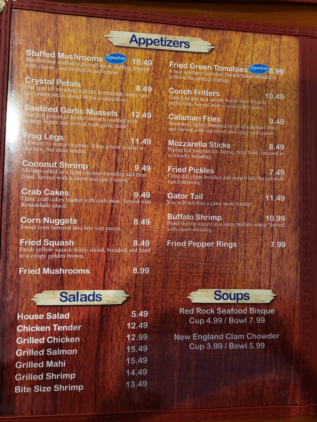 Menu at Crystal River Seafood restaurant, Tallahassee
