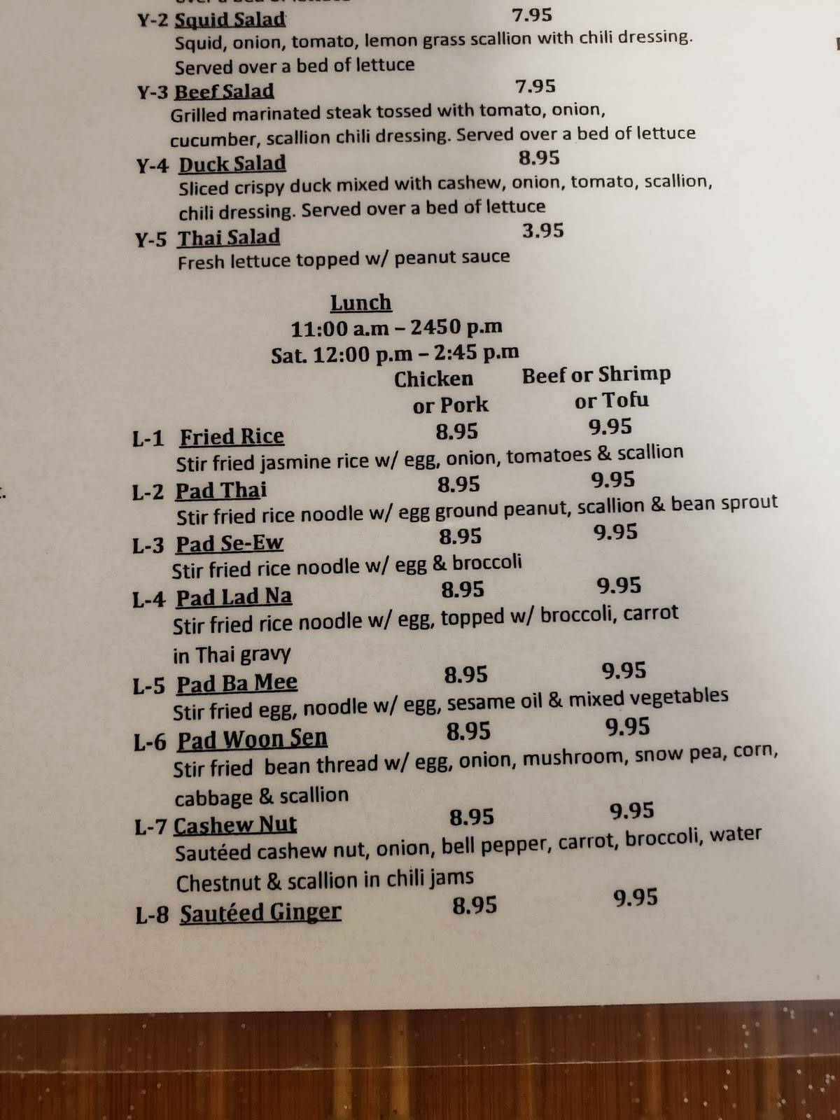 Menu at Thai Phoon Restaurant, Crystal River