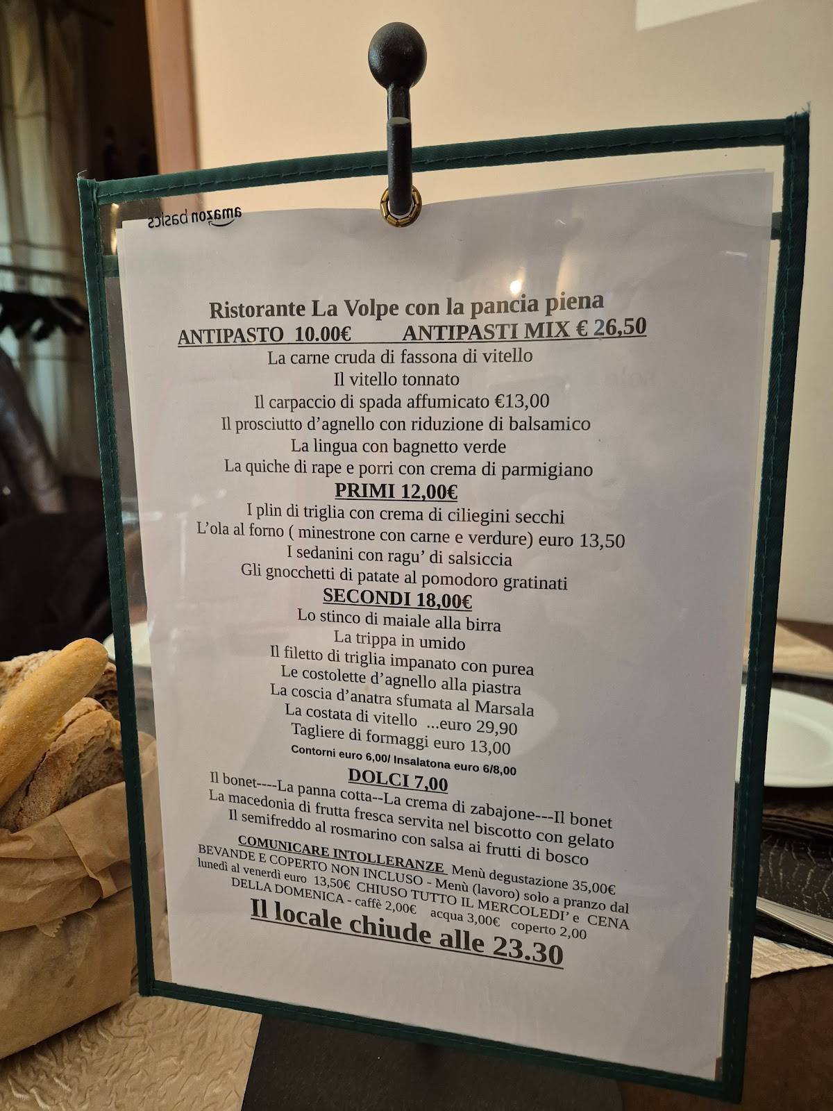 Menu di Locanda La Volpe Con La Pancia Piena 