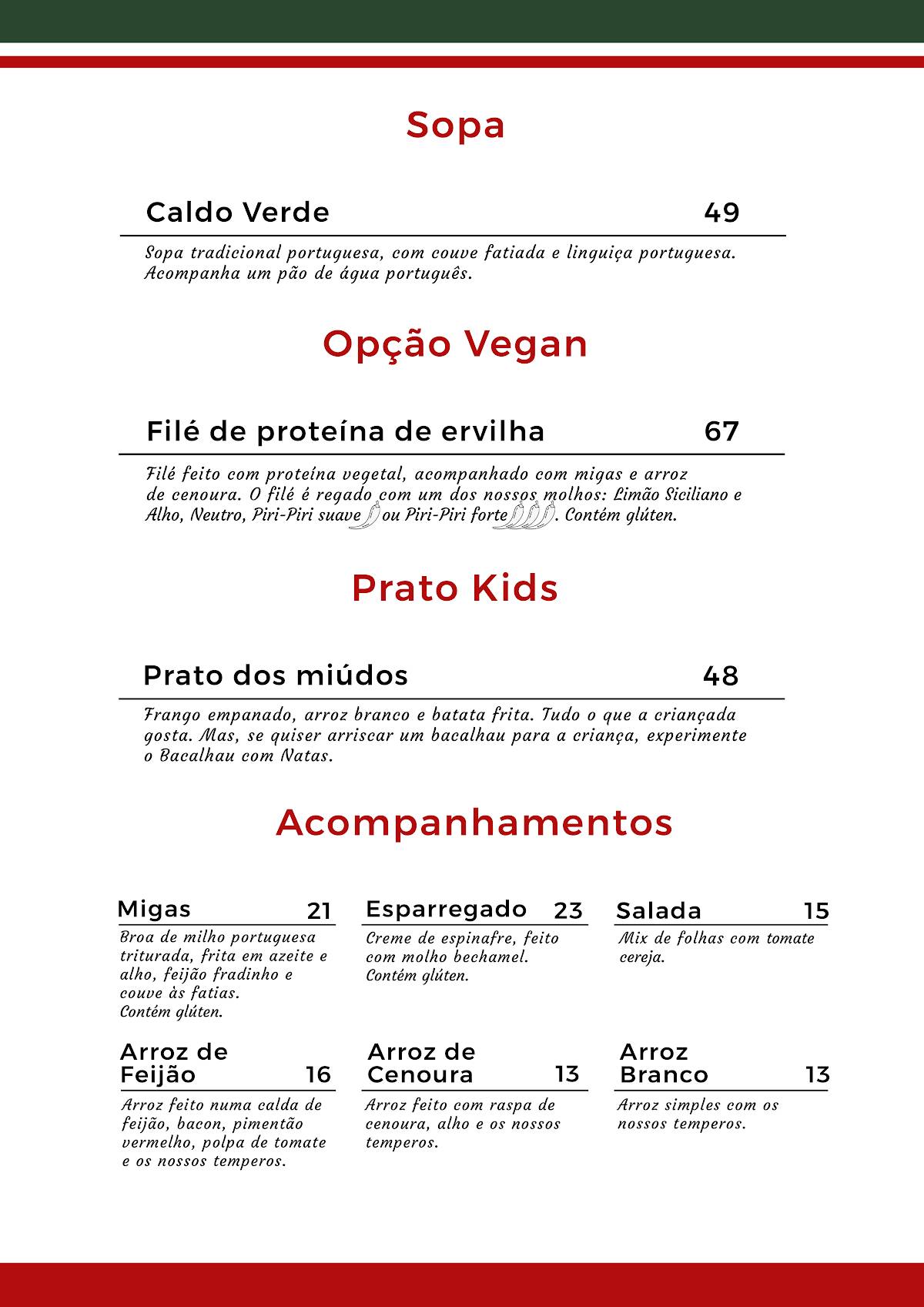Afonso's cardápio