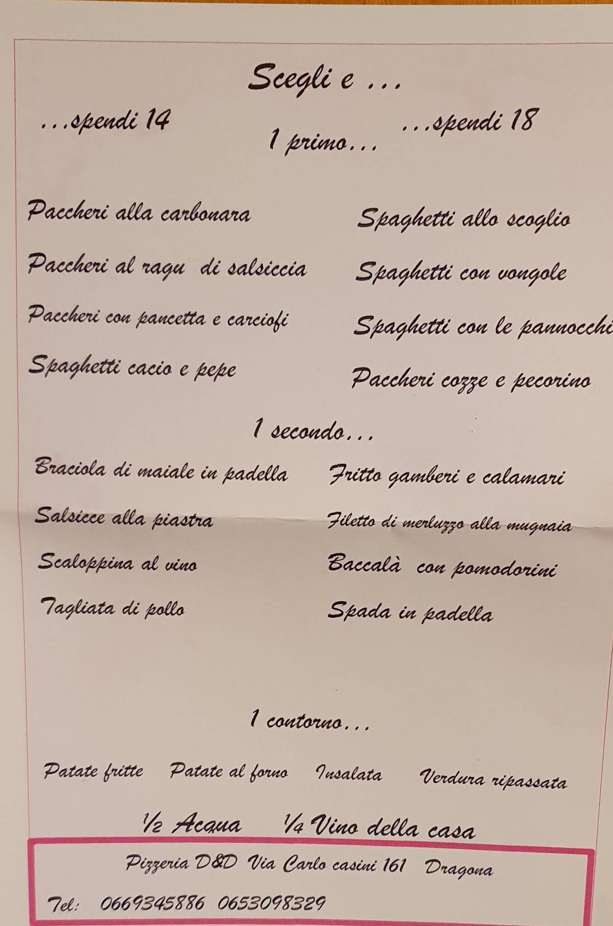 Menu di D&D Trattoria Pizzeria 