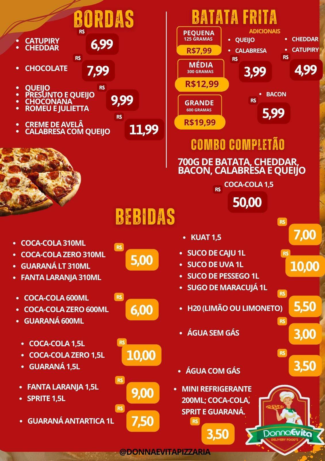 DONNA EVITA Pizzaria& Esfihas Delivery cardápio