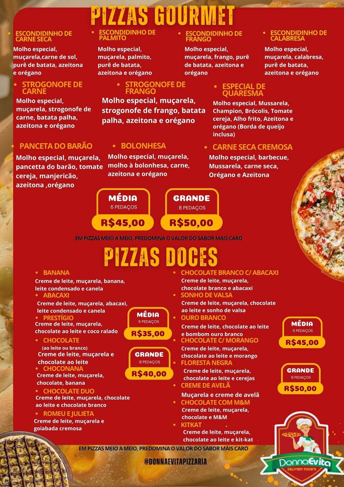 DONNA EVITA Pizzaria& Esfihas Delivery cardápio