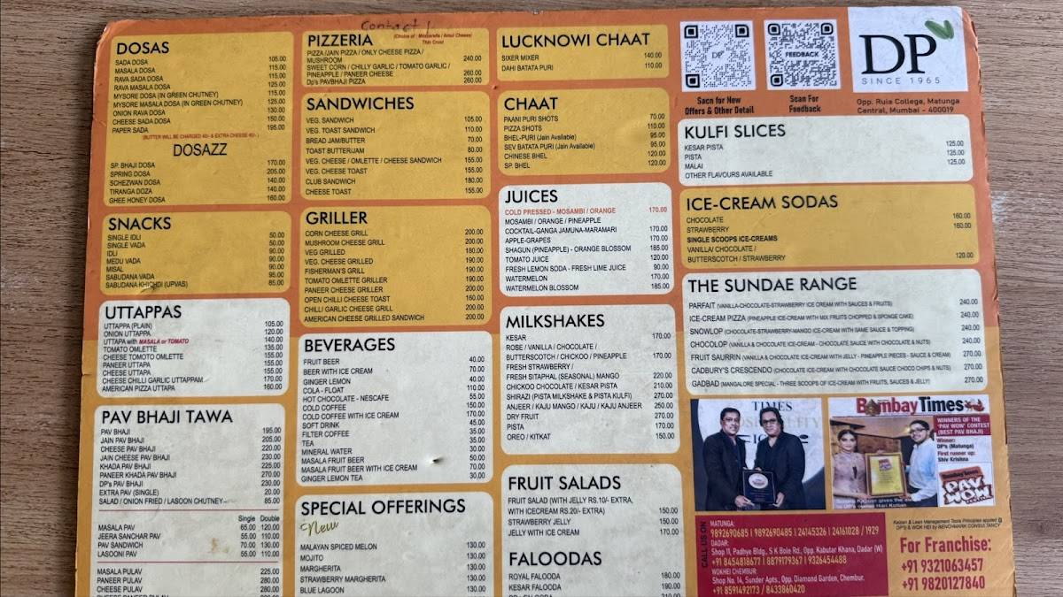 DP's Fast Food Center Matunga BUY 1 GET 1 FREE Offers menu