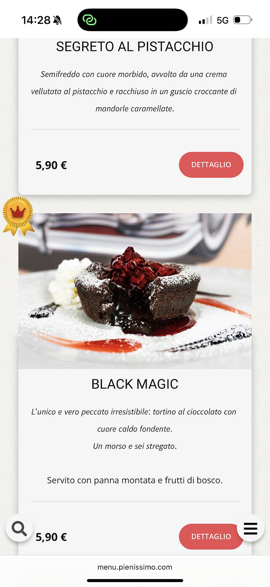 Menu di DRIVER Como 