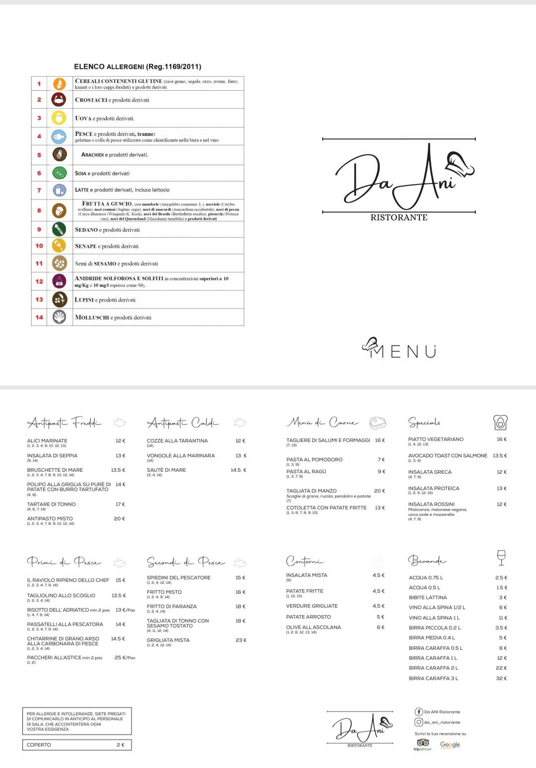 Menu di Da Ani Ristorante 