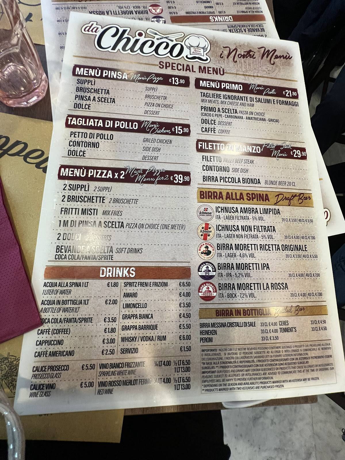 Menu di Da Chicco 