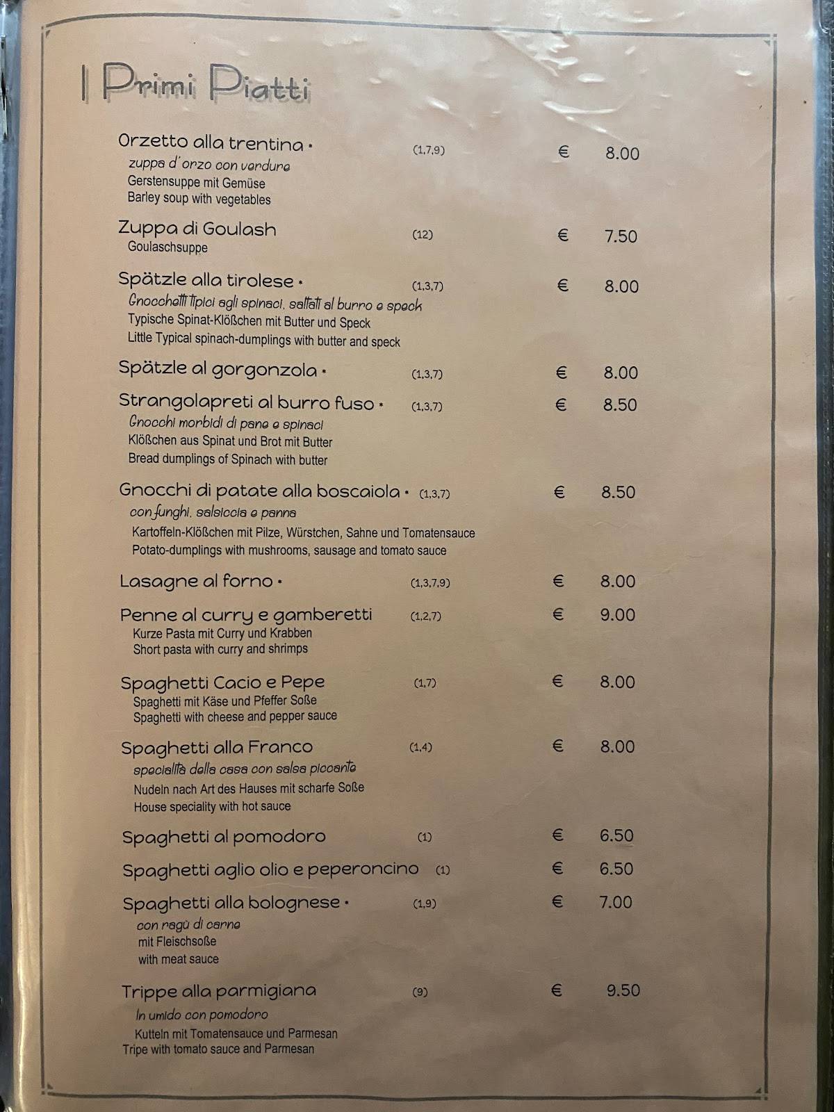 Menu di Ristorante Pizzeria Bar da Demetrio 