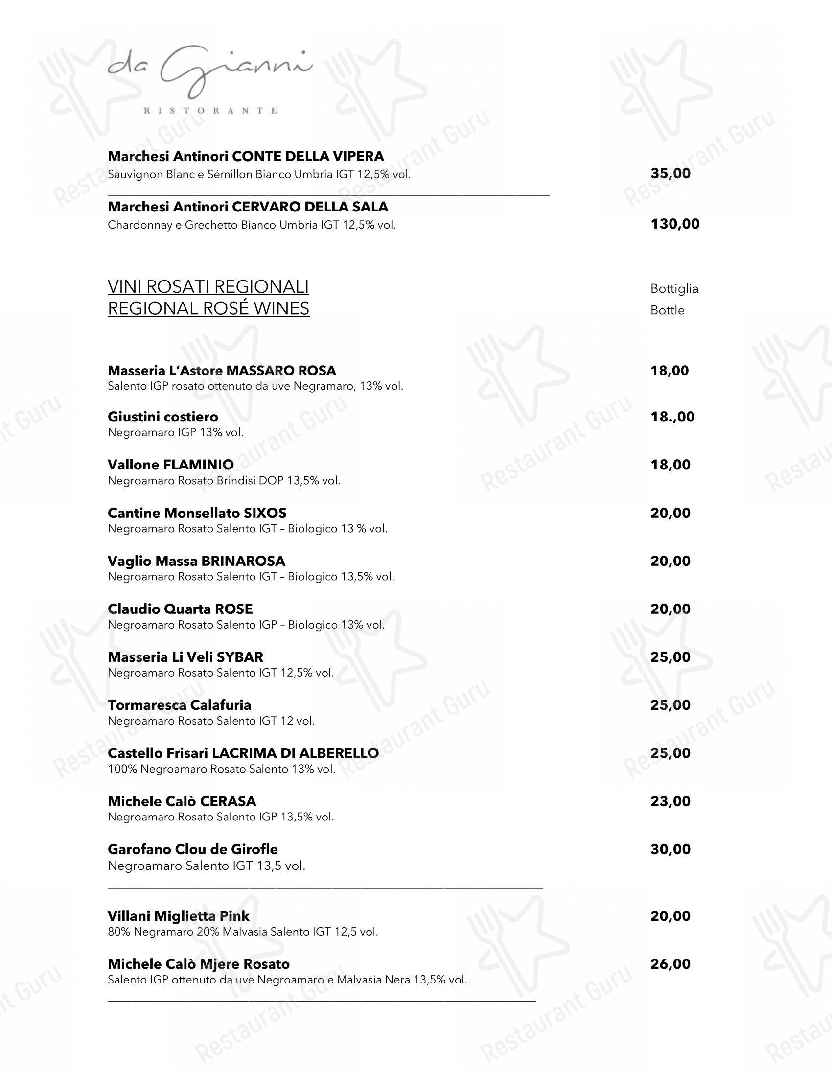 Da Gianni Ristorante in Torre Mozza - Основное меню