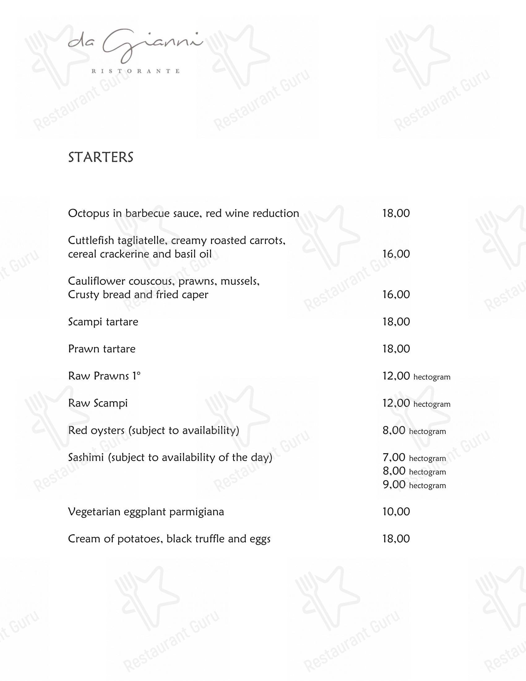 Da Gianni Ristorante in Torre Mozza - 菜单
