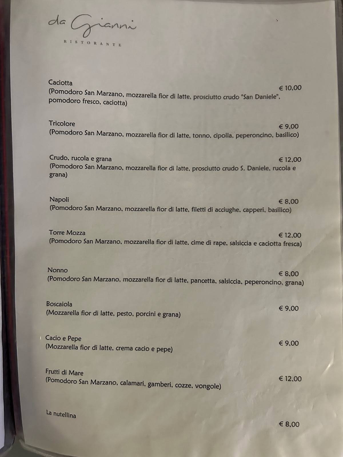 Menu di Da Gianni Ristorante 