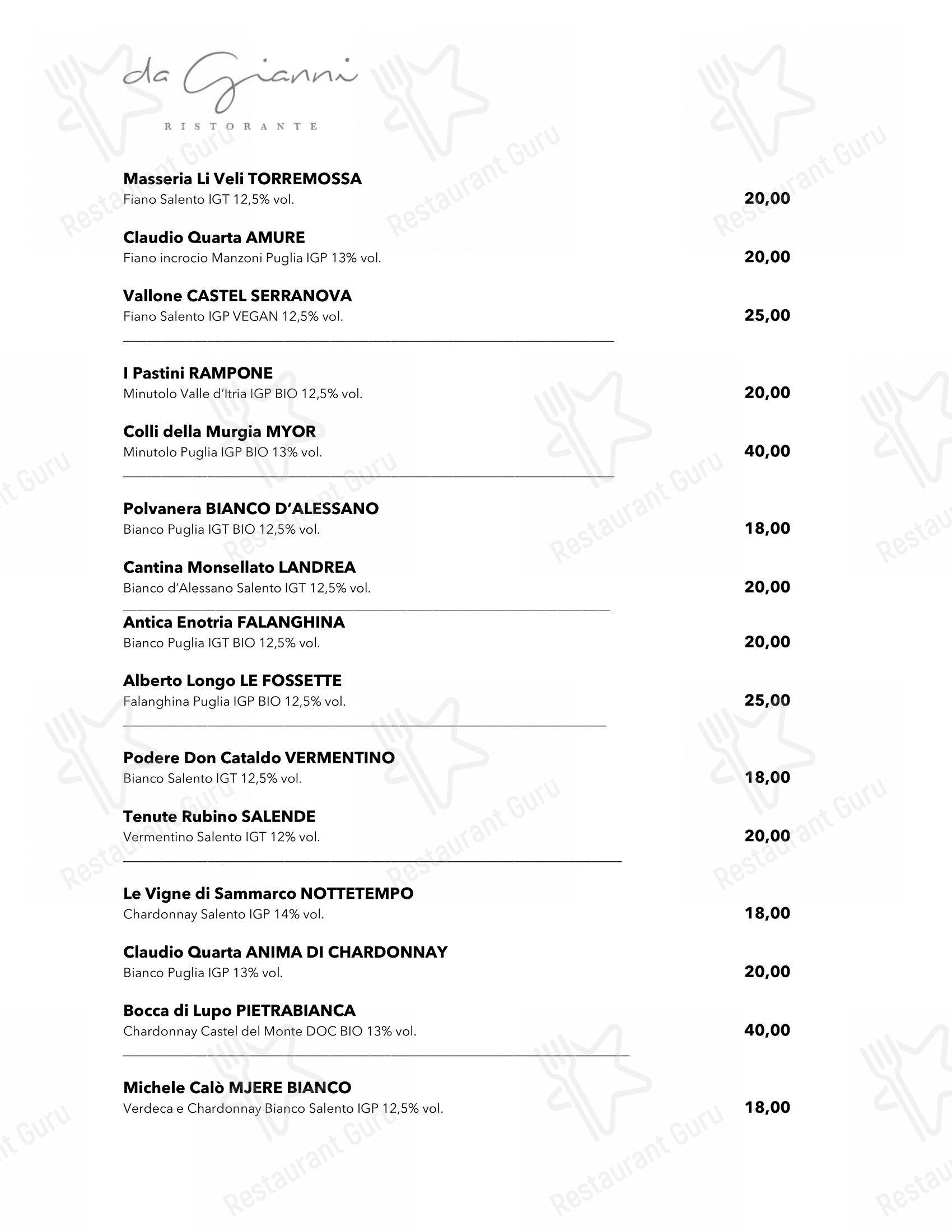 Основное меню per Da Gianni Ristorante ristorante