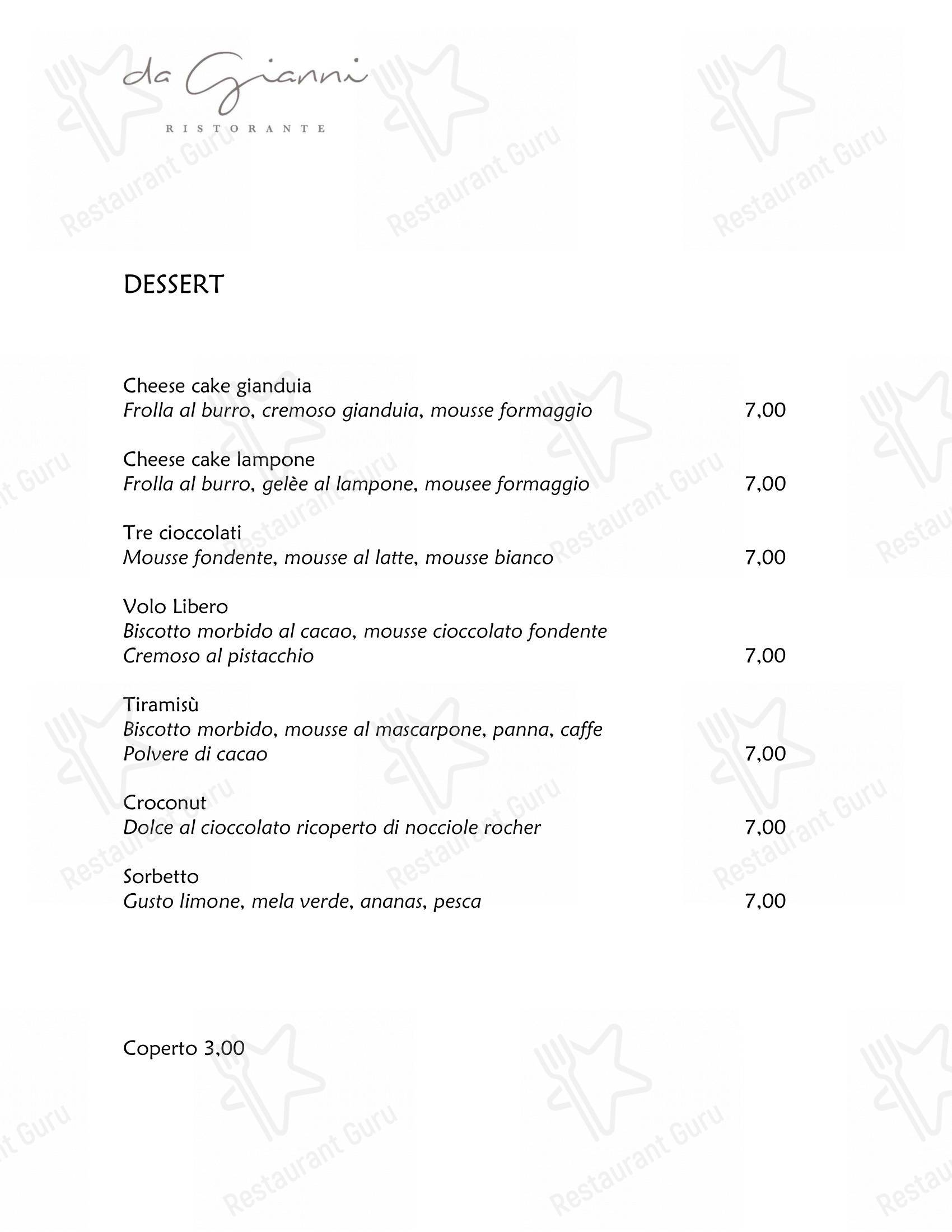 Menu bar per Da Gianni Ristorante ristorante