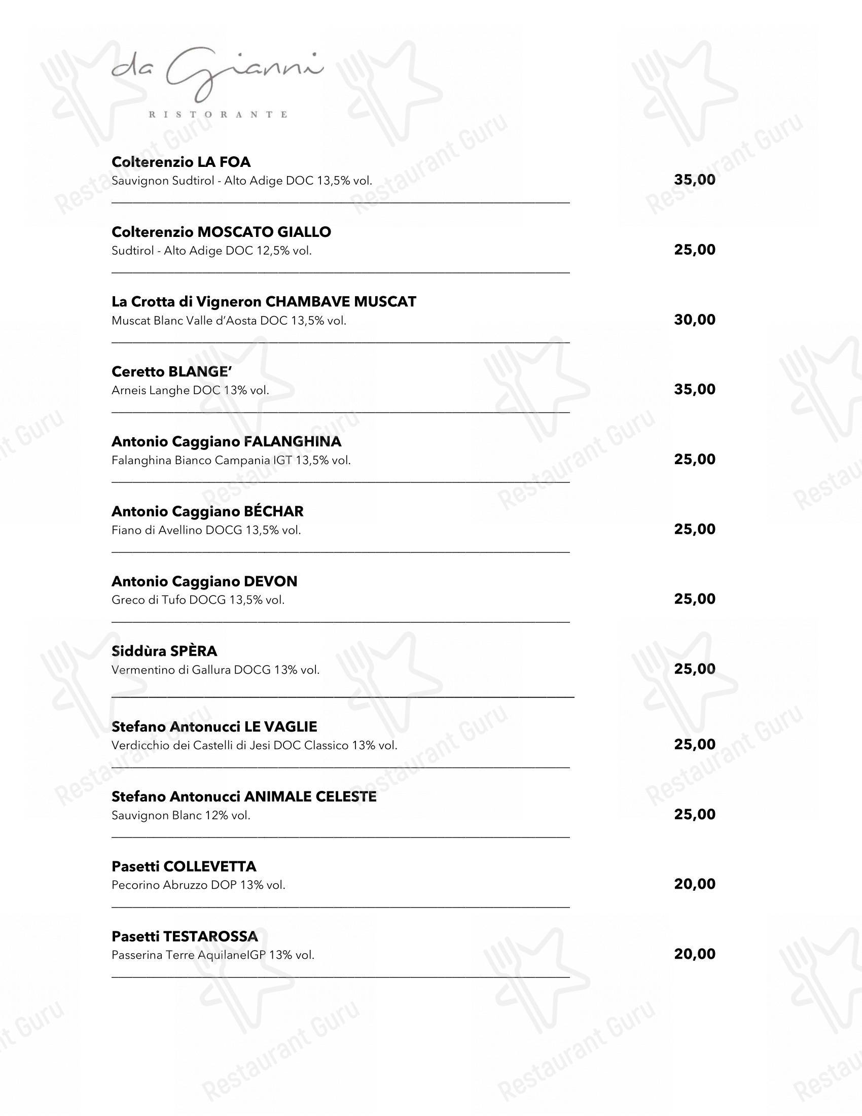 Основное меню per Da Gianni Ristorante ristorante
