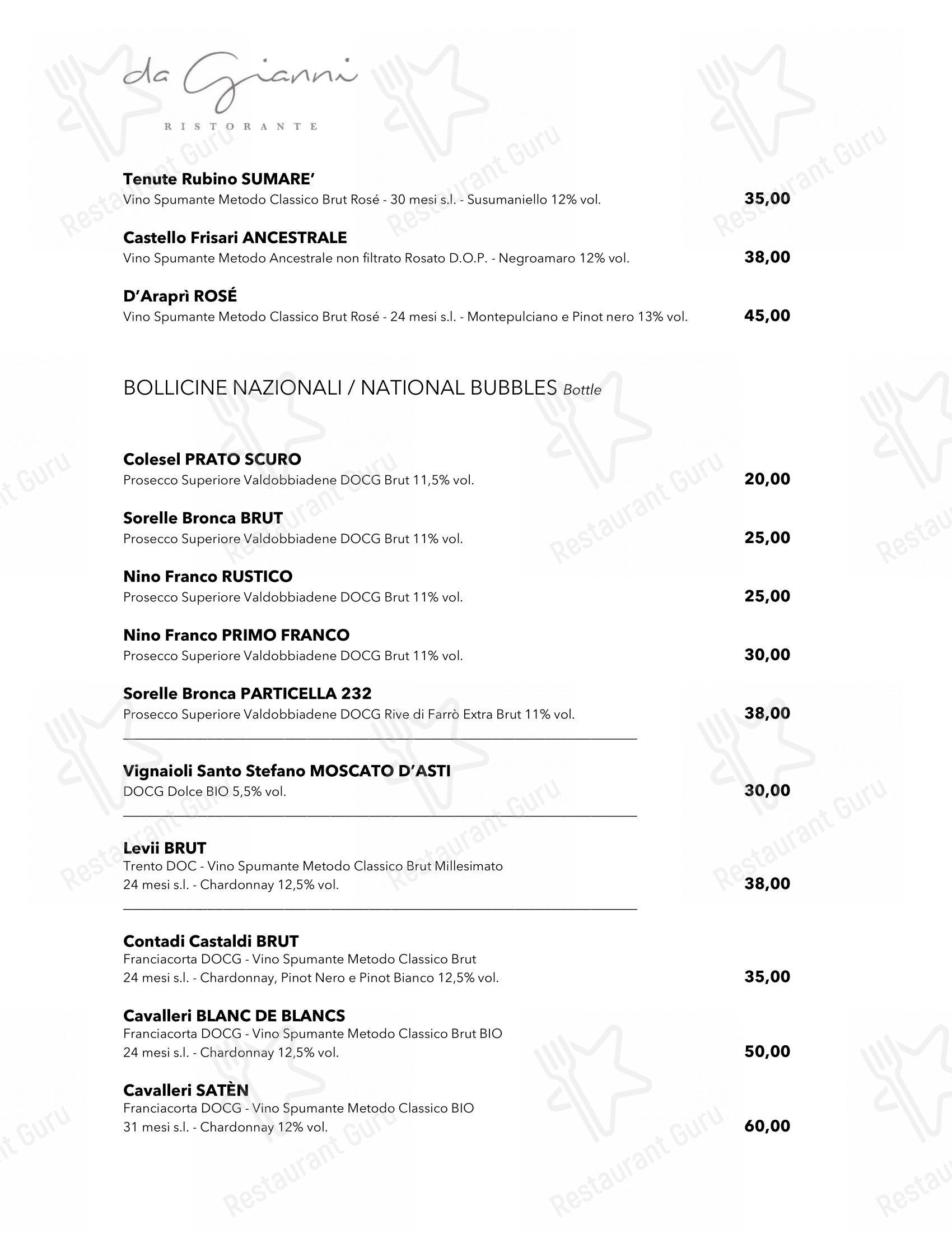Основное меню per Da Gianni Ristorante ristorante