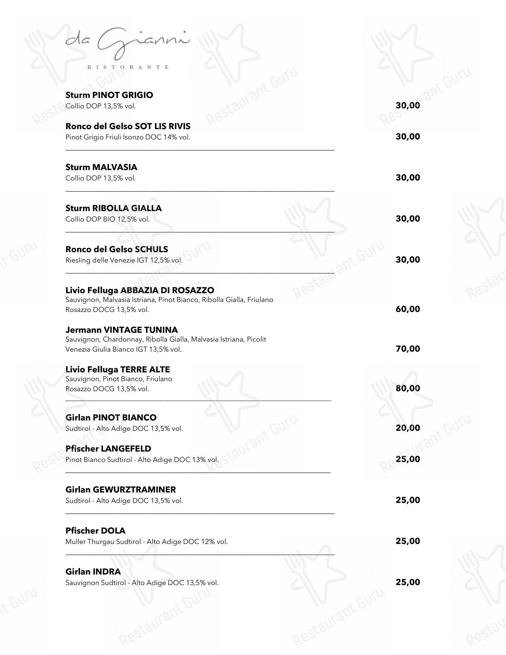 Menu di Da Gianni Ristorante - Основное меню