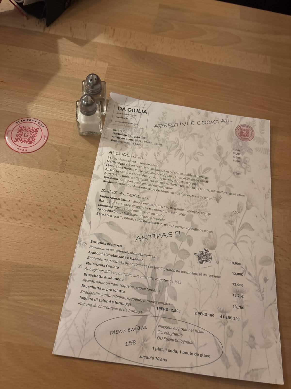 Menu de Da Giulia