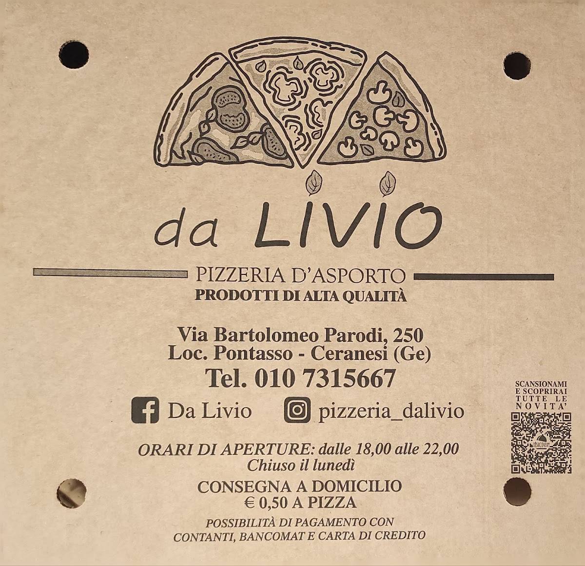 Menu di Da Livio Pizzería d'asporto 