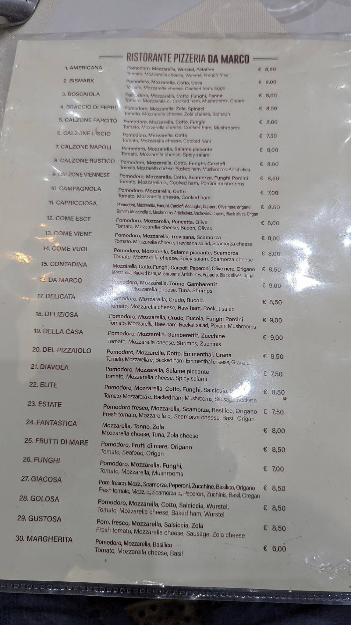 Menu di Da Marco 