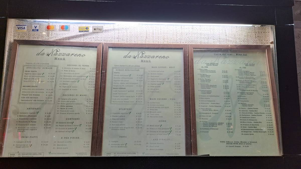 Menu di Da Nazzareno 