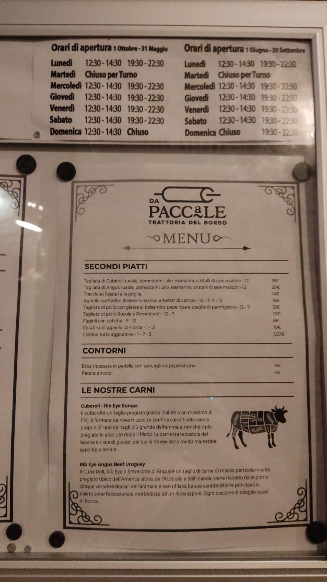 Menu di Da Paccale - Trattoria del borgo