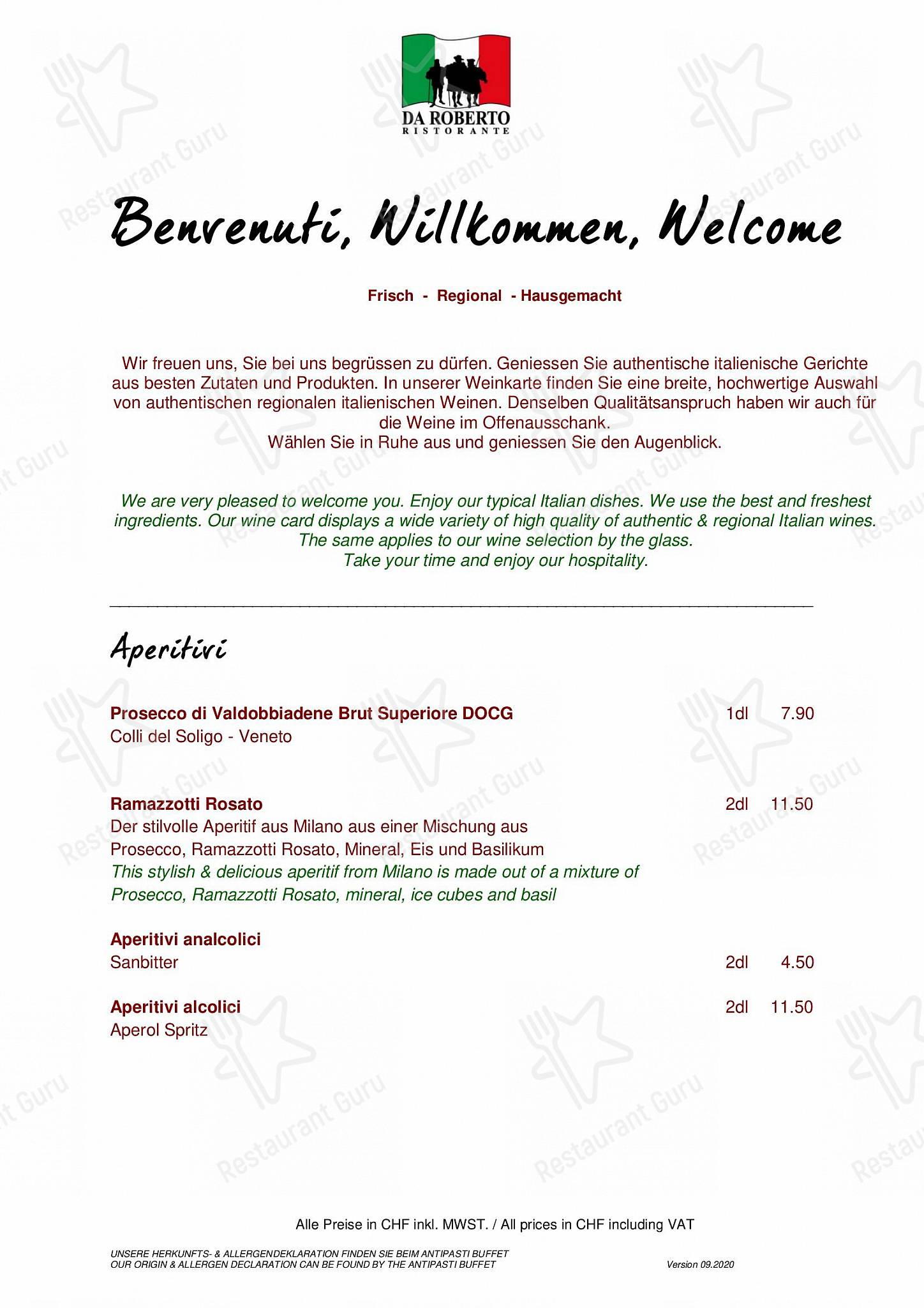 Ristorante Da Roberto in Basilea - Catering Menu