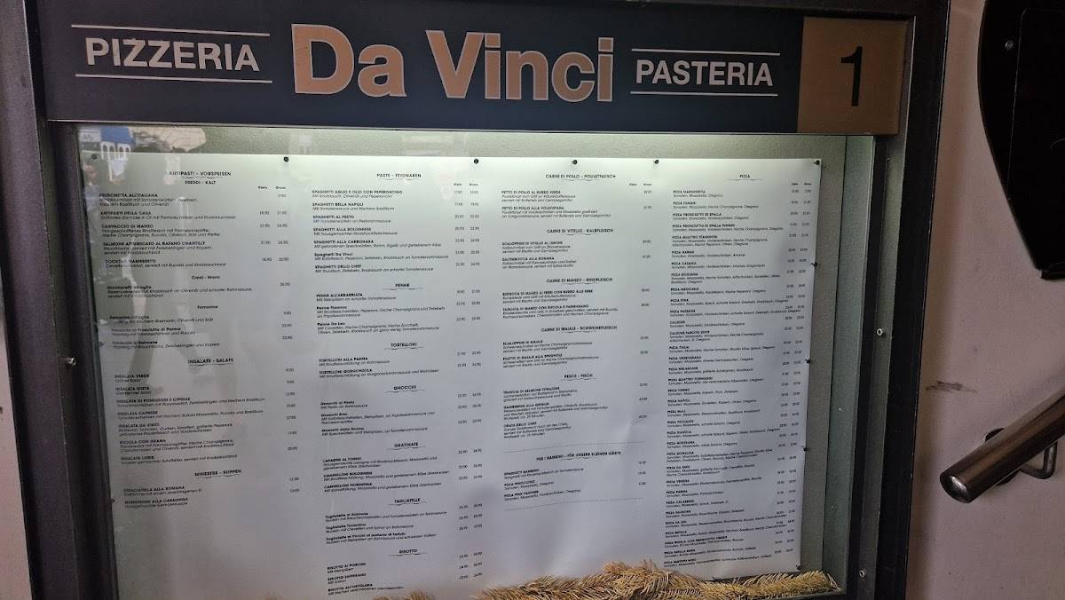 Menu di Da Vinci 