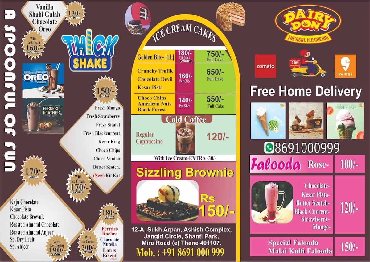 Dairy Don Ice Cream menu