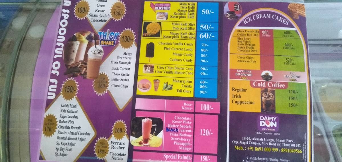 Menu at Dairy Don Ice Cream, Mira Bhayandar, Shop12A