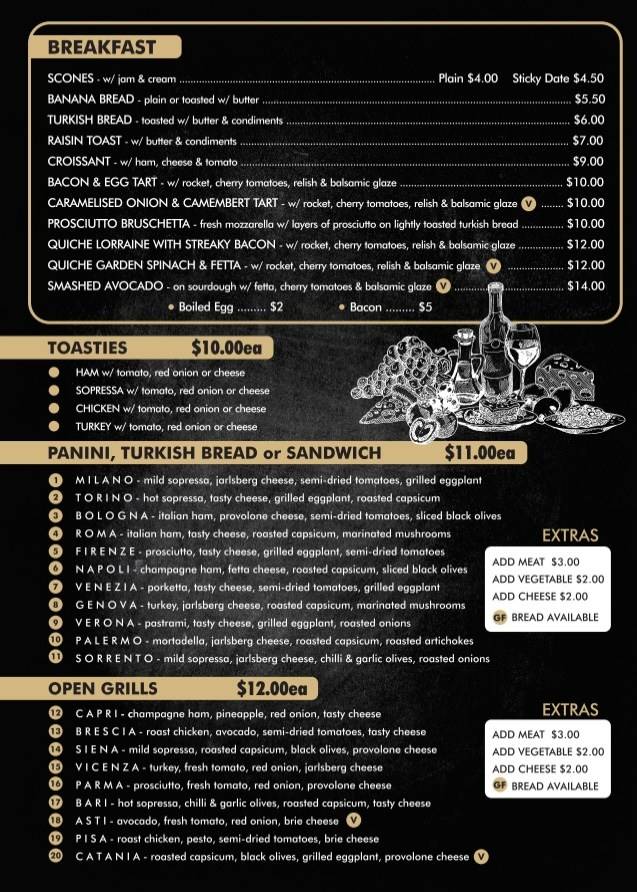 Menu at DalSanto's Deli cafe, Ayr