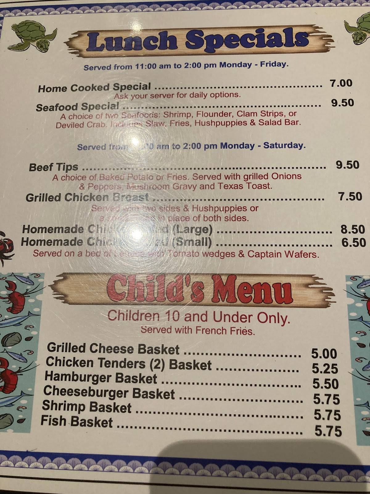 Menu at Dale's Seafood restaurant, Tabor City