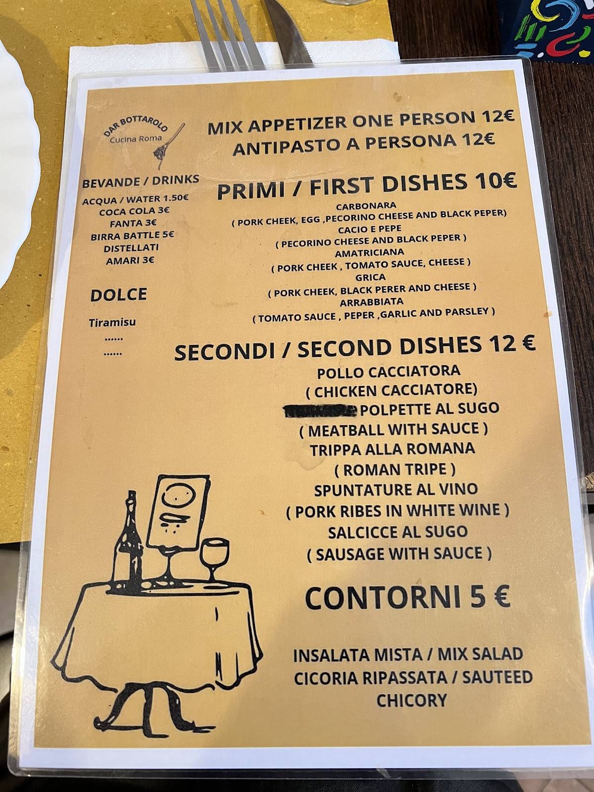 Menu di Dar Bottarolo Trastevere 