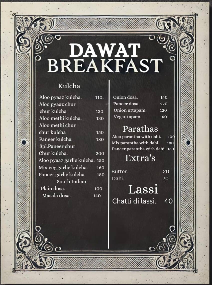 Dawat Restaurant menu