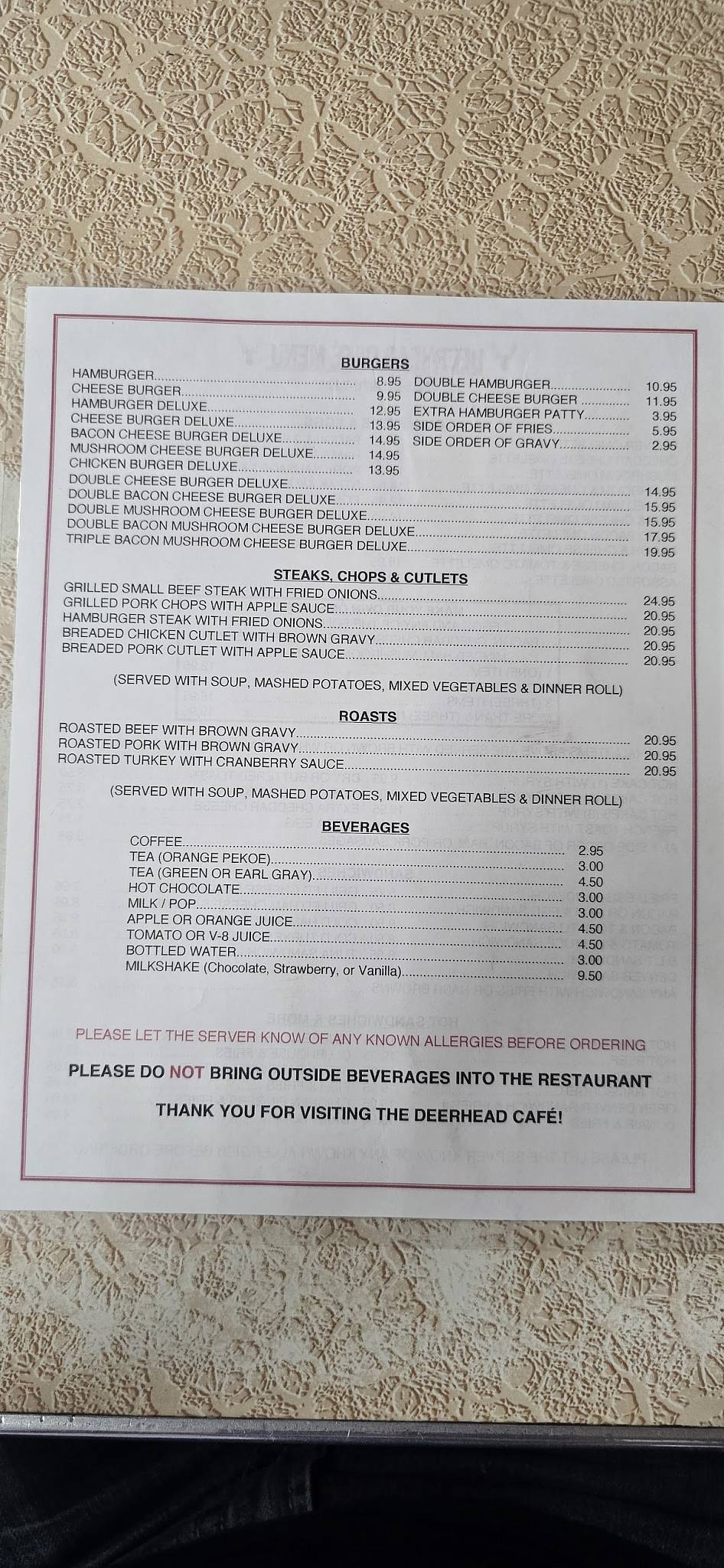 Menu de Deerhead Cafe